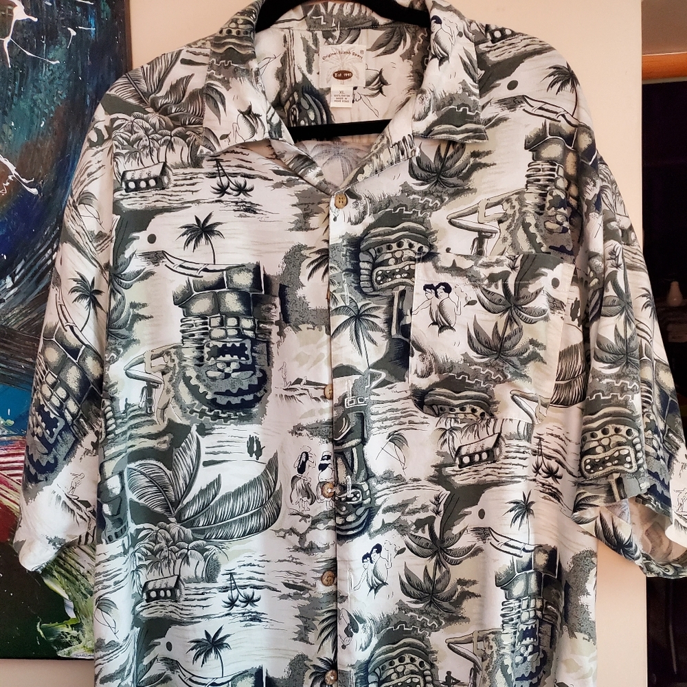 Vintage Original Island Sport Hawaiian Shirt Mens XLarge Rayon All Over Print